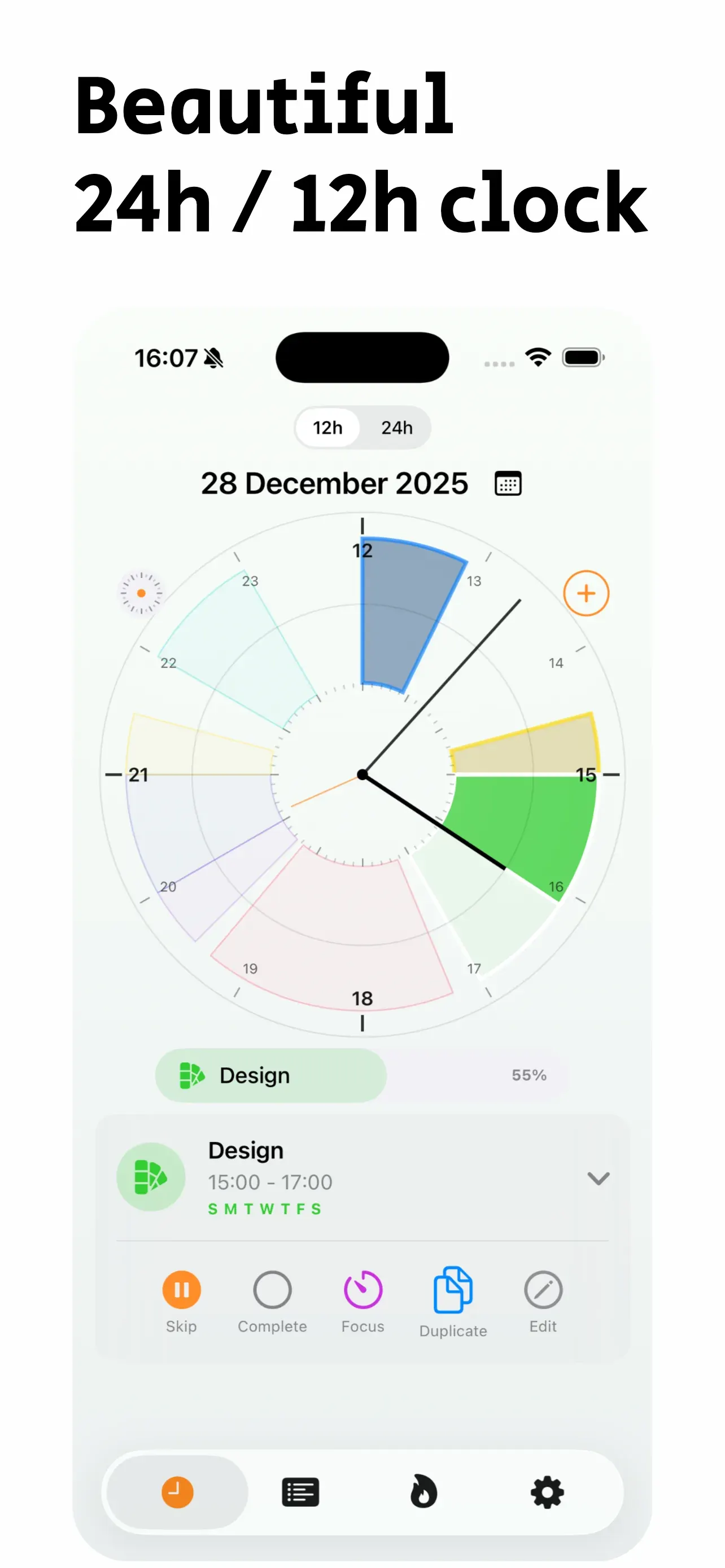 El reloj de 24h Routines con las rutinas del día