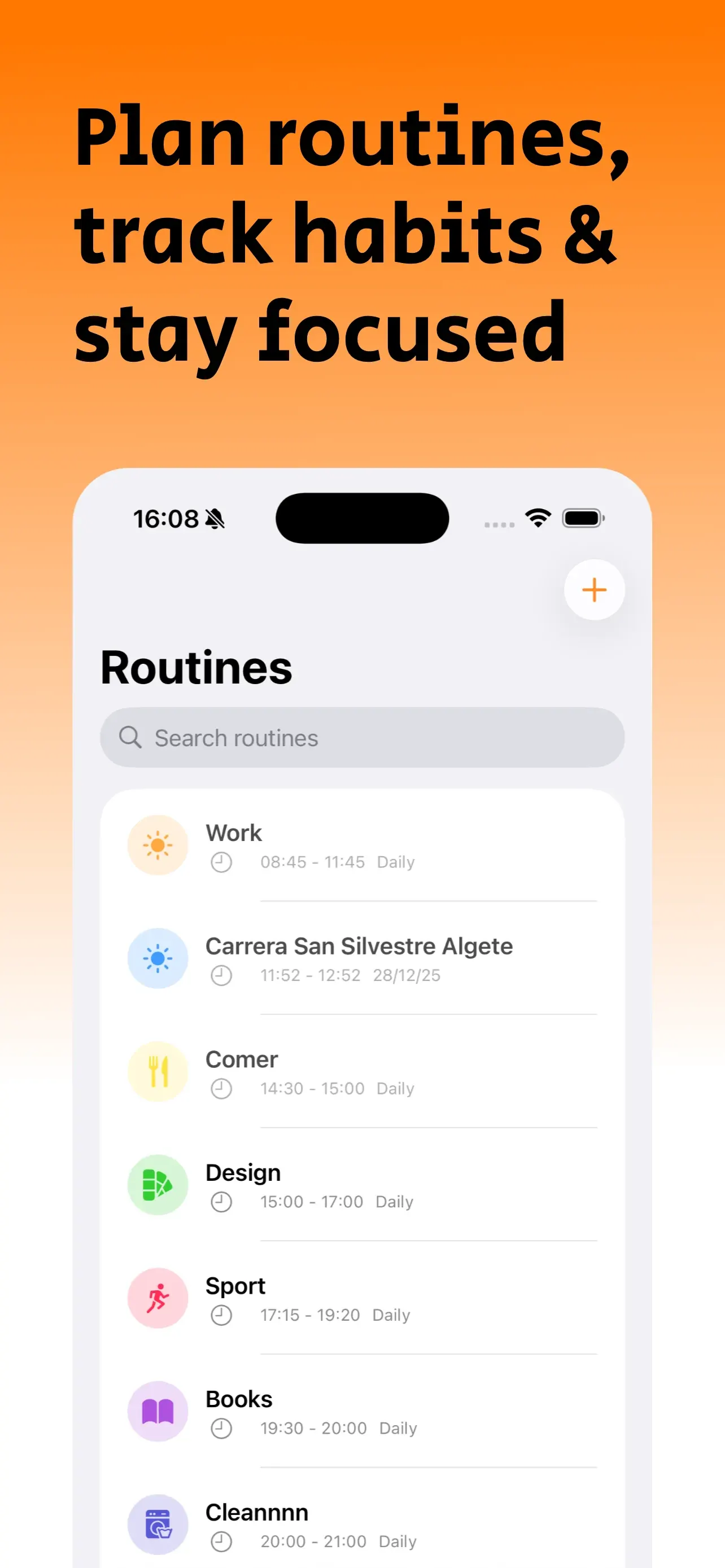 Lista de rutinas con horarios