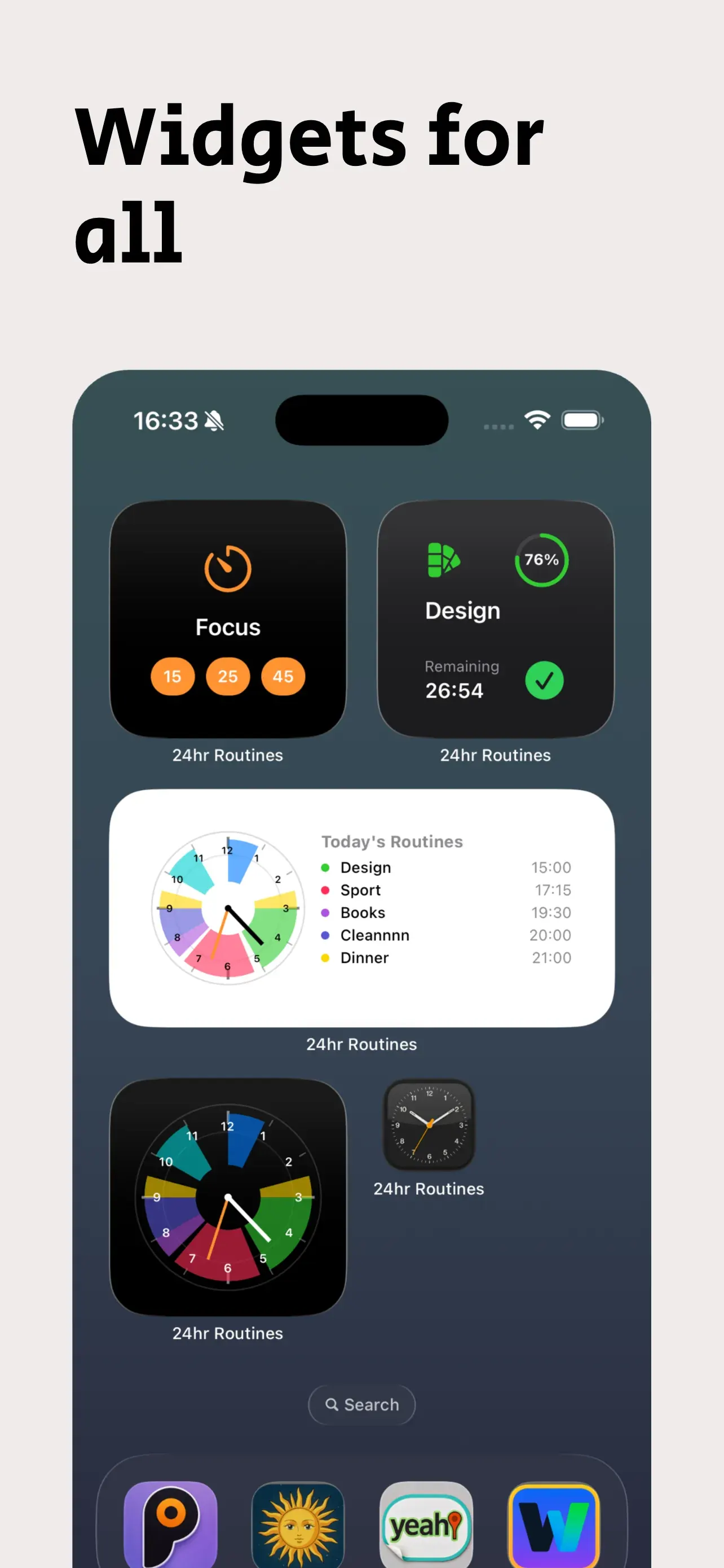 Widgets de 24h Routines en la pantalla de inicio