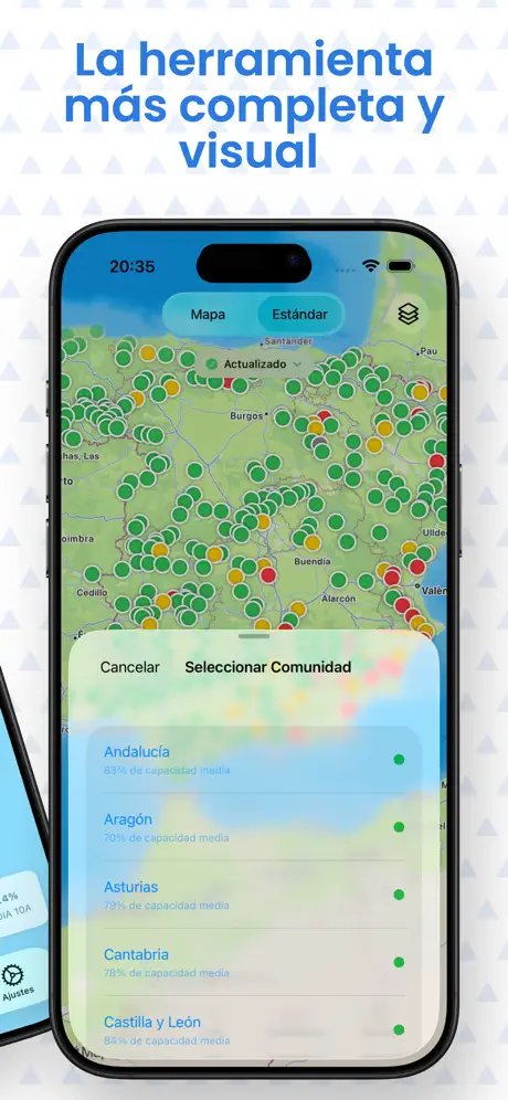 Mapa de embalses con selector de comunidad autónoma